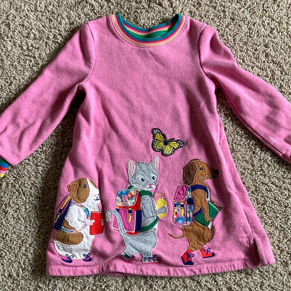 4-5T Mini Boden Pink Long Sleeve Sweater Dress School Hamster, Cat & Dog